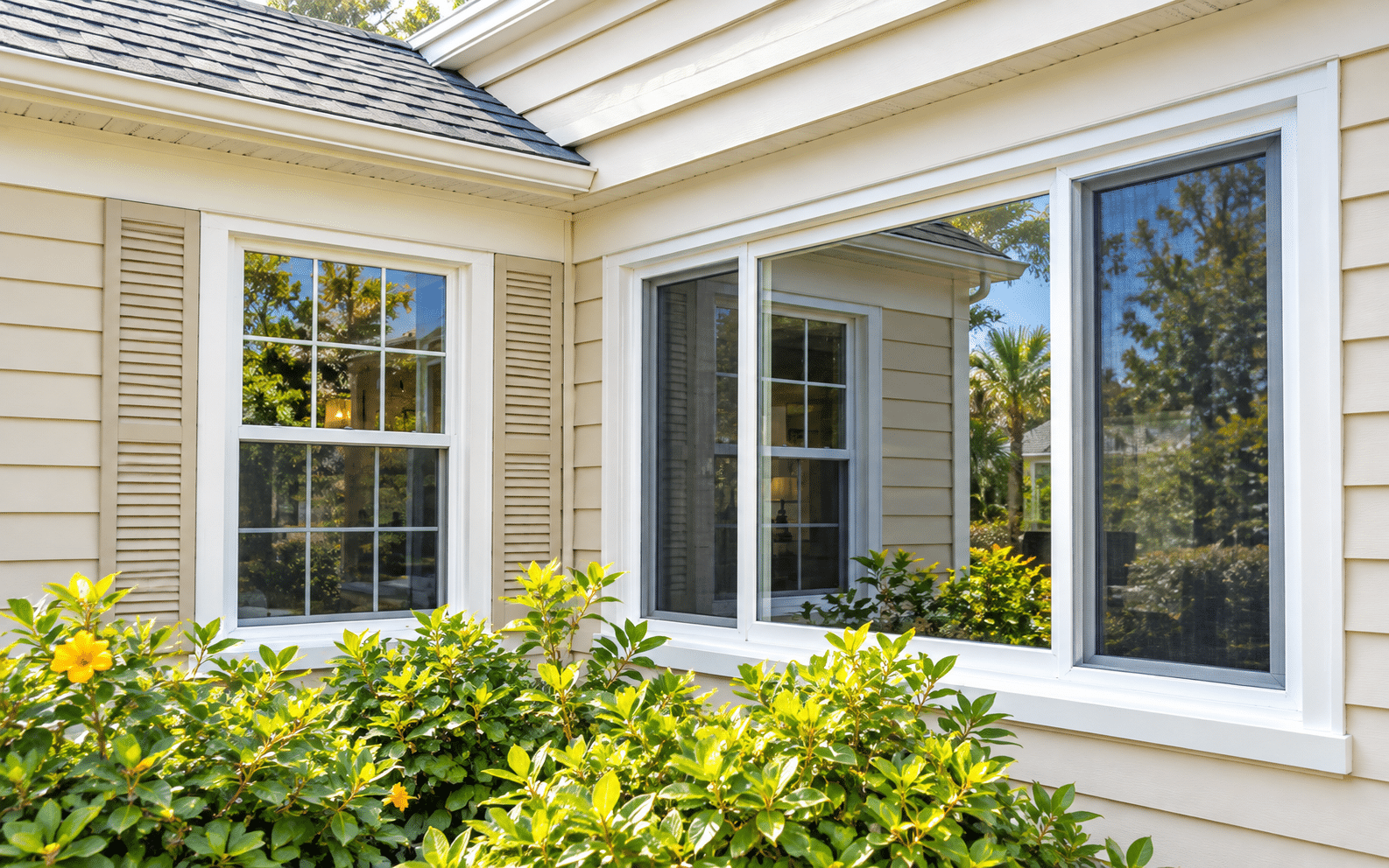 Residential windows installed in a coastal-style home